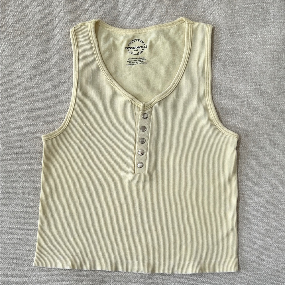 One Step Ahead Pale Yellow Ribbed Henley Tank